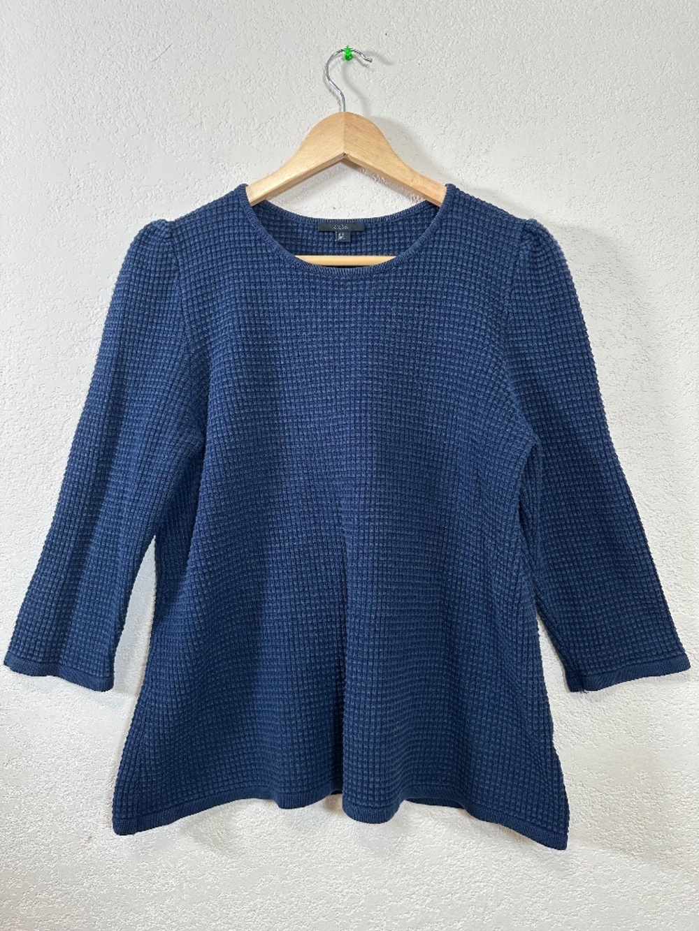 COS Navy Blue Textured Waffle Knit Puff Shoulder Sweater Top Sz. M Nordic Chic